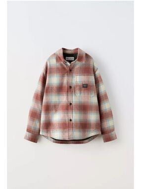 Zara Quilted Plaid Overshirt in Rust, Cream & Light Blue